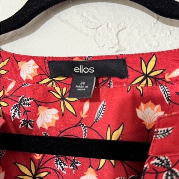 Ellos Women's Cottagecore Floral Notch-Neck Smocked Sleeve Cuff Red Blouse Sz 24 - Picture 10 of 10